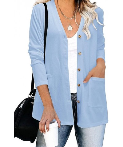 Women's Cardigan Sweaters Lightweight Long Sleeve Open Front Knitted Button Down Cardigans Tops with Pockets Light Sky Blue $...
