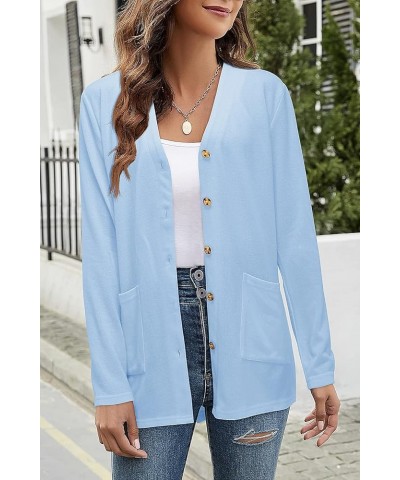 Women's Cardigan Sweaters Lightweight Long Sleeve Open Front Knitted Button Down Cardigans Tops with Pockets Light Sky Blue $...