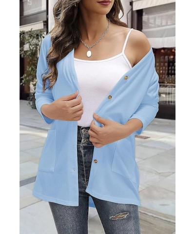 Women's Cardigan Sweaters Lightweight Long Sleeve Open Front Knitted Button Down Cardigans Tops with Pockets Light Sky Blue $...