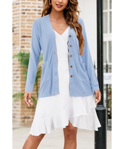 Women's Cardigan Sweaters Lightweight Long Sleeve Open Front Knitted Button Down Cardigans Tops with Pockets Light Sky Blue $...