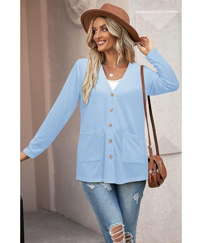 Women's Cardigan Sweaters Lightweight Long Sleeve Open Front Knitted Button Down Cardigans Tops with Pockets Light Sky Blue $...