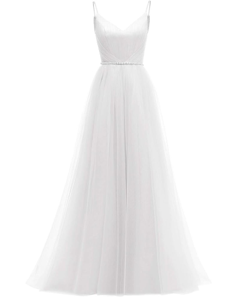 Tulle Bridesmaid Dresses Long V-Neck Spaghetti Straps Beaded Belt Wedding Evening Prom Gowns Ivory $46.74 Dresses
