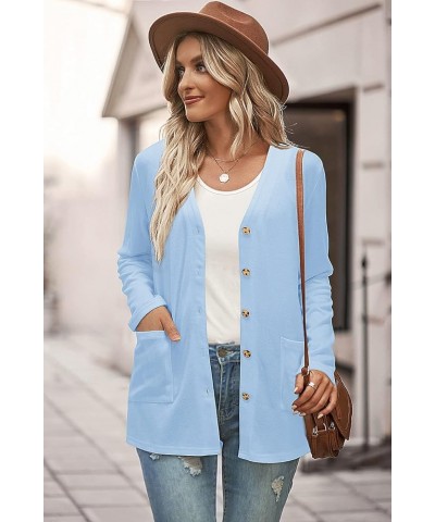 Women's Cardigan Sweaters Lightweight Long Sleeve Open Front Knitted Button Down Cardigans Tops with Pockets Light Sky Blue $...