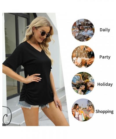 Women's Short Sleeve V Neck Pleated T Shirts Summer Loose Fit Basic Tunic with Side Shirring Casual Top Tees B-tie Dye White ...