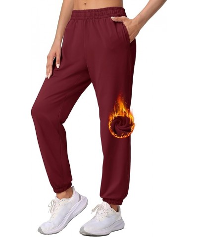 Women's Joggers with Pockets Fleece Lined Water Resistant Warm Sweatpants Winter Jogging Hiking Pants Wine Red $17.09 Pants