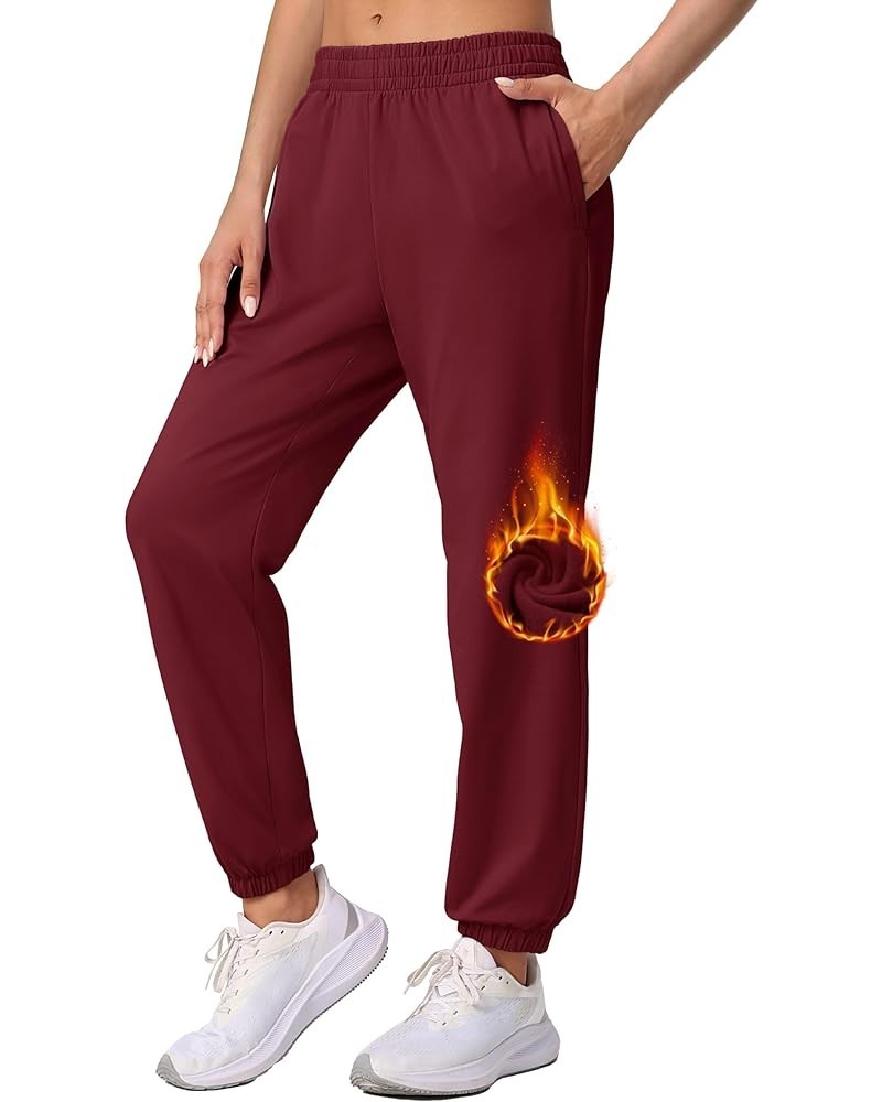 Women's Joggers with Pockets Fleece Lined Water Resistant Warm Sweatpants Winter Jogging Hiking Pants Wine Red $17.09 Pants