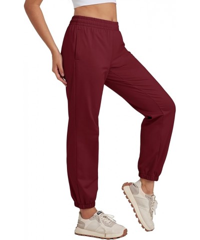 Women's Joggers with Pockets Fleece Lined Water Resistant Warm Sweatpants Winter Jogging Hiking Pants Wine Red $17.09 Pants