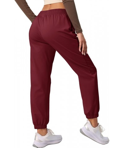 Women's Joggers with Pockets Fleece Lined Water Resistant Warm Sweatpants Winter Jogging Hiking Pants Wine Red $17.09 Pants