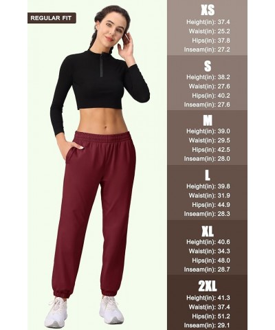 Women's Joggers with Pockets Fleece Lined Water Resistant Warm Sweatpants Winter Jogging Hiking Pants Wine Red $17.09 Pants