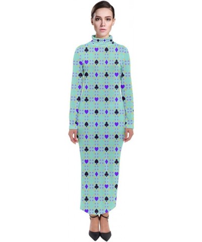 Womens Long Sleeve Dress Oriental Damask Arabesque Floral Aztec African Print Sexy Turtleneck Maxi Dress Aquamarine $13.86 Dr...