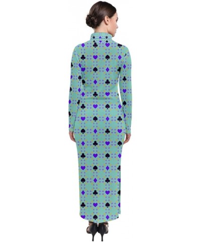 Womens Long Sleeve Dress Oriental Damask Arabesque Floral Aztec African Print Sexy Turtleneck Maxi Dress Aquamarine $13.86 Dr...