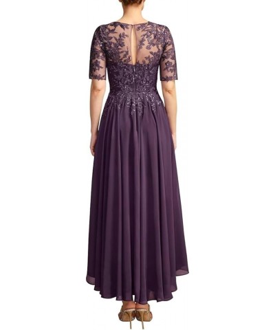 Mother of The Bride Dresses for Wedding Tea Length Lace Applique Chiffon Formal Evening Gowns with Sleeves Grey $38.47 Dresses