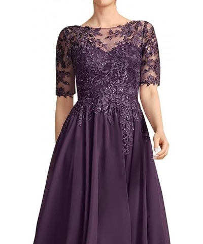 Mother of The Bride Dresses for Wedding Tea Length Lace Applique Chiffon Formal Evening Gowns with Sleeves Grey $38.47 Dresses