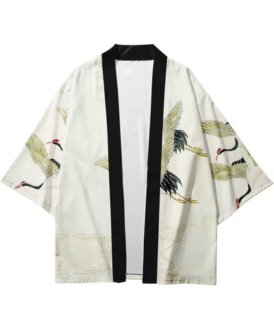 Womens Lightweight Cardigan Loose fit Dragon or Crane Japanese Kimono Cover up 21782 Beige $14.49 Sweaters