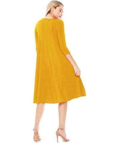 Women's Loose Fit 3/4 Sleeve Round Neck Jersey Knit A-Line Solid Midi Dress Hdr00680 Mustard $16.17 Dresses