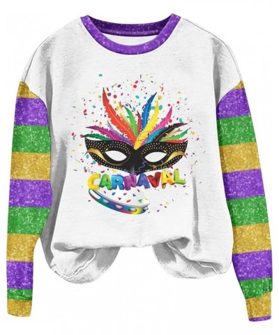 Mardi Gras Outfits for Women Spring Fashion 2024 Shirts Long Sleeve Crewneck Sweatshirts Going Out Tops Crew Neck 40 Mardi Gr...