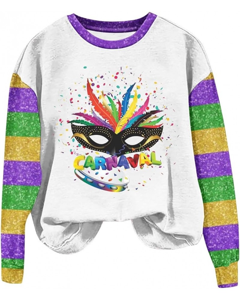 Mardi Gras Outfits for Women Spring Fashion 2024 Shirts Long Sleeve Crewneck Sweatshirts Going Out Tops Crew Neck 40 Mardi Gr...