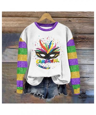 Mardi Gras Outfits for Women Spring Fashion 2024 Shirts Long Sleeve Crewneck Sweatshirts Going Out Tops Crew Neck 40 Mardi Gr...