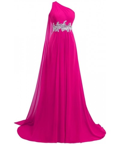 Women's Chiffon Long One Shoulder Prom Dresses 2024 Evening Formal Gown with Cape Red Hot Pink $45.12 Dresses