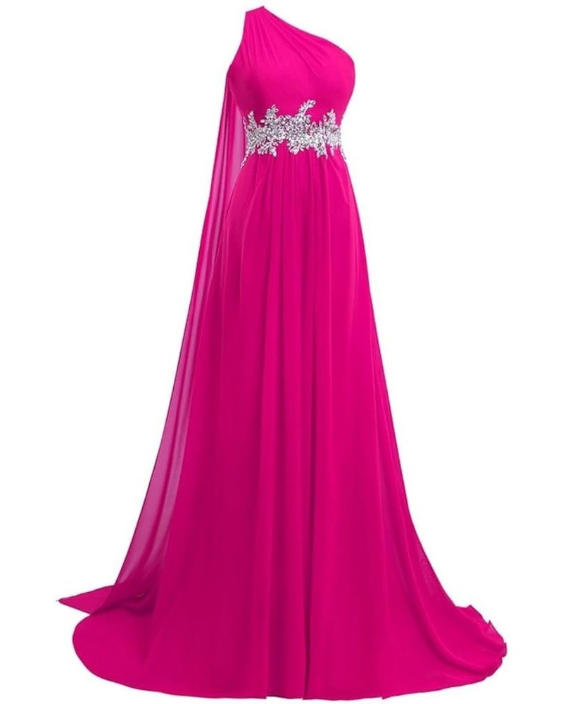 Women's Chiffon Long One Shoulder Prom Dresses 2024 Evening Formal Gown with Cape Red Hot Pink $45.12 Dresses