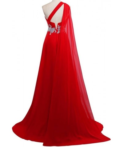 Women's Chiffon Long One Shoulder Prom Dresses 2024 Evening Formal Gown with Cape Red Hot Pink $45.12 Dresses