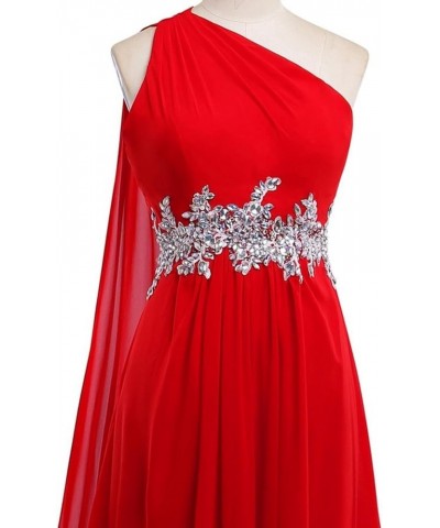 Women's Chiffon Long One Shoulder Prom Dresses 2024 Evening Formal Gown with Cape Red Hot Pink $45.12 Dresses