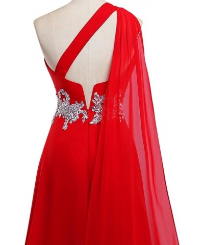 Women's Chiffon Long One Shoulder Prom Dresses 2024 Evening Formal Gown with Cape Red Hot Pink $45.12 Dresses