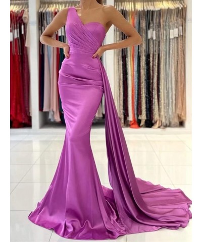 One Shoulder Prom Dresses for Women Long Mermaid Satin Bridesmaid Dresses Formal Evening Gowns with Train Black $27.29 Dresses