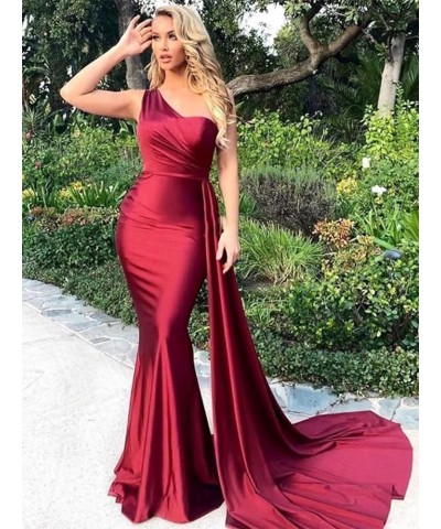 One Shoulder Prom Dresses for Women Long Mermaid Satin Bridesmaid Dresses Formal Evening Gowns with Train Black $27.29 Dresses