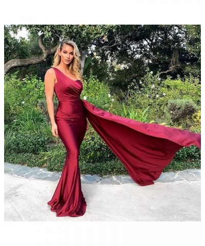 One Shoulder Prom Dresses for Women Long Mermaid Satin Bridesmaid Dresses Formal Evening Gowns with Train Black $27.29 Dresses