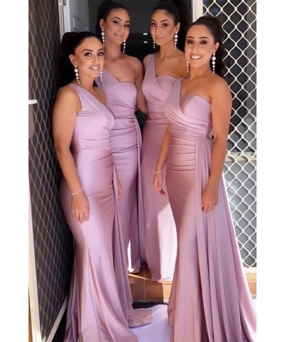 One Shoulder Prom Dresses for Women Long Mermaid Satin Bridesmaid Dresses Formal Evening Gowns with Train Black $27.29 Dresses