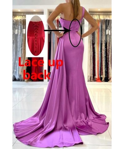 One Shoulder Prom Dresses for Women Long Mermaid Satin Bridesmaid Dresses Formal Evening Gowns with Train Black $27.29 Dresses