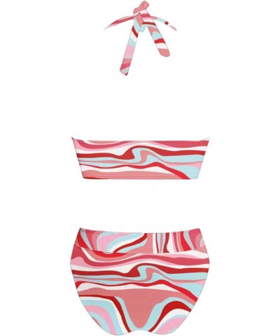 Bikini Sets for Women High Waisted Tummy Control Two Piece Swimsuits Push Up Halter Tops with Bottom Bathing Suits C-pink Bik...