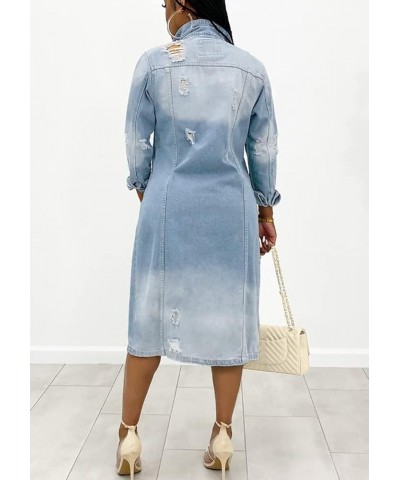 Women's Ripped Distressed Destroyed Classic Blue Maxi Denim Jacket Long Jean Trench Coat Outwear Light Blue $26.33 Jackets