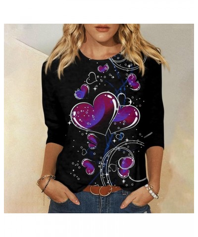 Valentines Day T Shirt Women Shirts and Blouses Valentines Day Shirt for Womens Love Heart Print Trendy 3/4 Sleeve Tops 03-da...