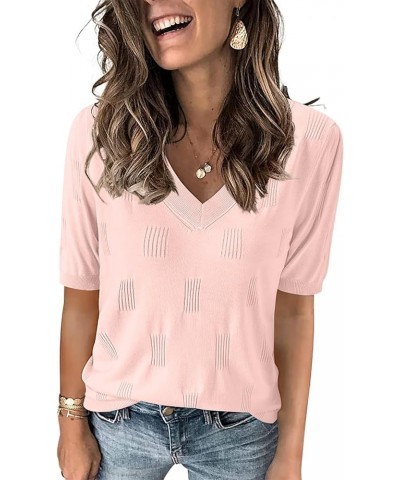 Women V Neck Sweater Soft Knit Casual Pullover Top 1-pink $16.17 Sweaters