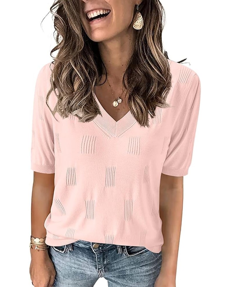 Women V Neck Sweater Soft Knit Casual Pullover Top 1-pink $16.17 Sweaters