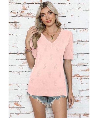 Women V Neck Sweater Soft Knit Casual Pullover Top 1-pink $16.17 Sweaters