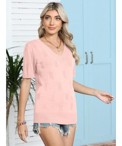 Women V Neck Sweater Soft Knit Casual Pullover Top 1-pink $16.17 Sweaters