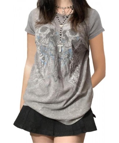 Women Y2k Fairy Grunge T Shirt Vintage Gothic Graphic Short Sleeve Top Oversized Crew Neck Print Blouse Streetwear B6-grey $1...