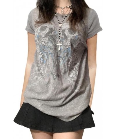 Women Y2k Fairy Grunge T Shirt Vintage Gothic Graphic Short Sleeve Top Oversized Crew Neck Print Blouse Streetwear B6-grey $1...