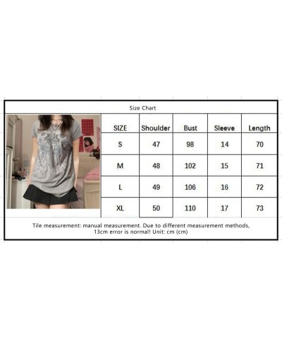 Women Y2k Fairy Grunge T Shirt Vintage Gothic Graphic Short Sleeve Top Oversized Crew Neck Print Blouse Streetwear B6-grey $1...