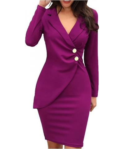 Long Sleeve Blazer Dress for Women Business Casual Formal Dresses Solid Turn Down Neck Work Suit Fashion Buttons Coat Purple ...