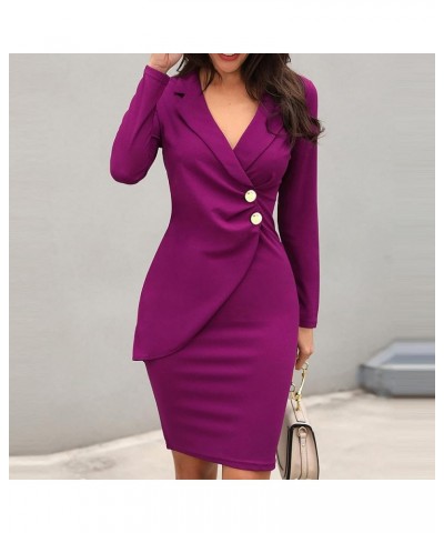 Long Sleeve Blazer Dress for Women Business Casual Formal Dresses Solid Turn Down Neck Work Suit Fashion Buttons Coat Purple ...