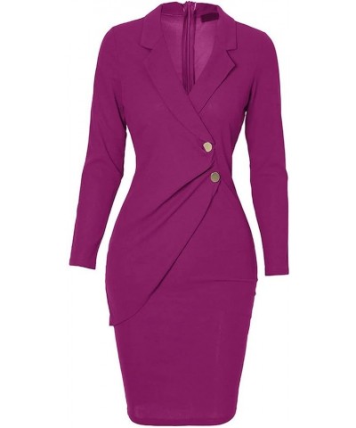 Long Sleeve Blazer Dress for Women Business Casual Formal Dresses Solid Turn Down Neck Work Suit Fashion Buttons Coat Purple ...