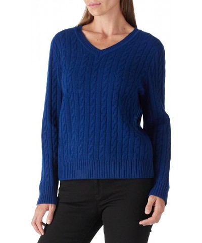 Women's 100% Merino Wool Sweater V-Neck Cable Sweaters Blue $36.05 Sweaters