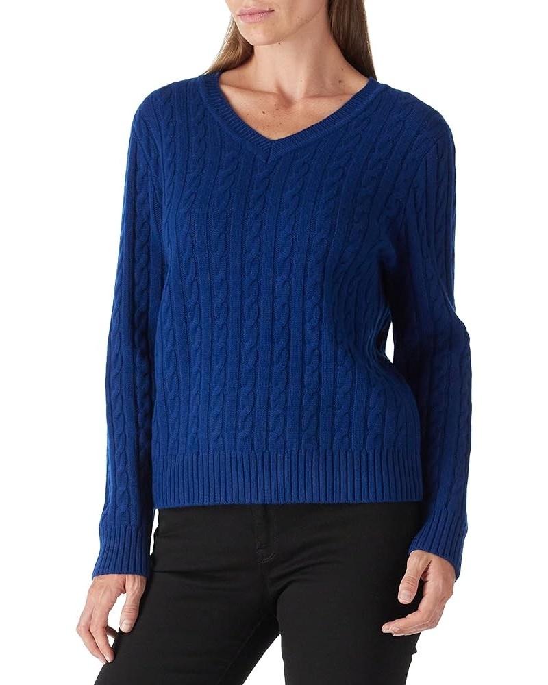 Women's 100% Merino Wool Sweater V-Neck Cable Sweaters Blue $36.05 Sweaters