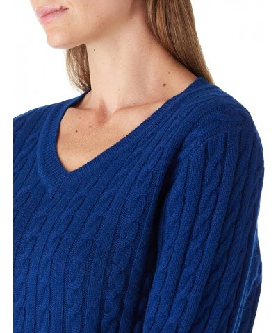 Women's 100% Merino Wool Sweater V-Neck Cable Sweaters Blue $36.05 Sweaters