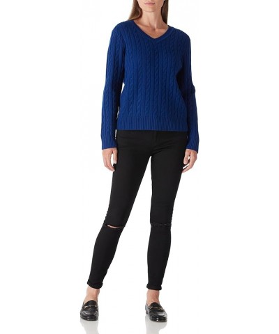 Women's 100% Merino Wool Sweater V-Neck Cable Sweaters Blue $36.05 Sweaters