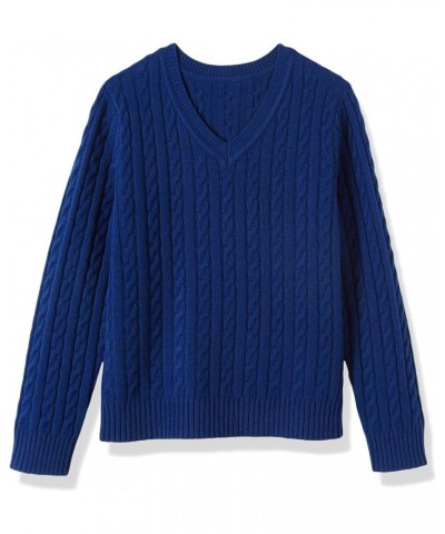 Women's 100% Merino Wool Sweater V-Neck Cable Sweaters Blue $36.05 Sweaters